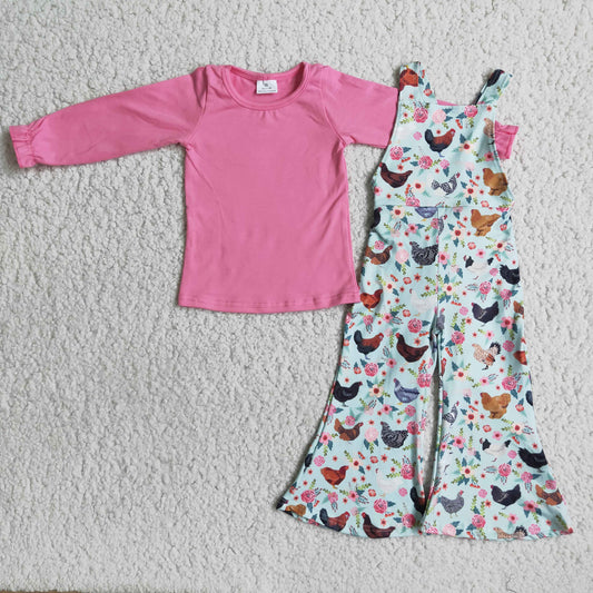 overall girls set Pink chickenBoutique set