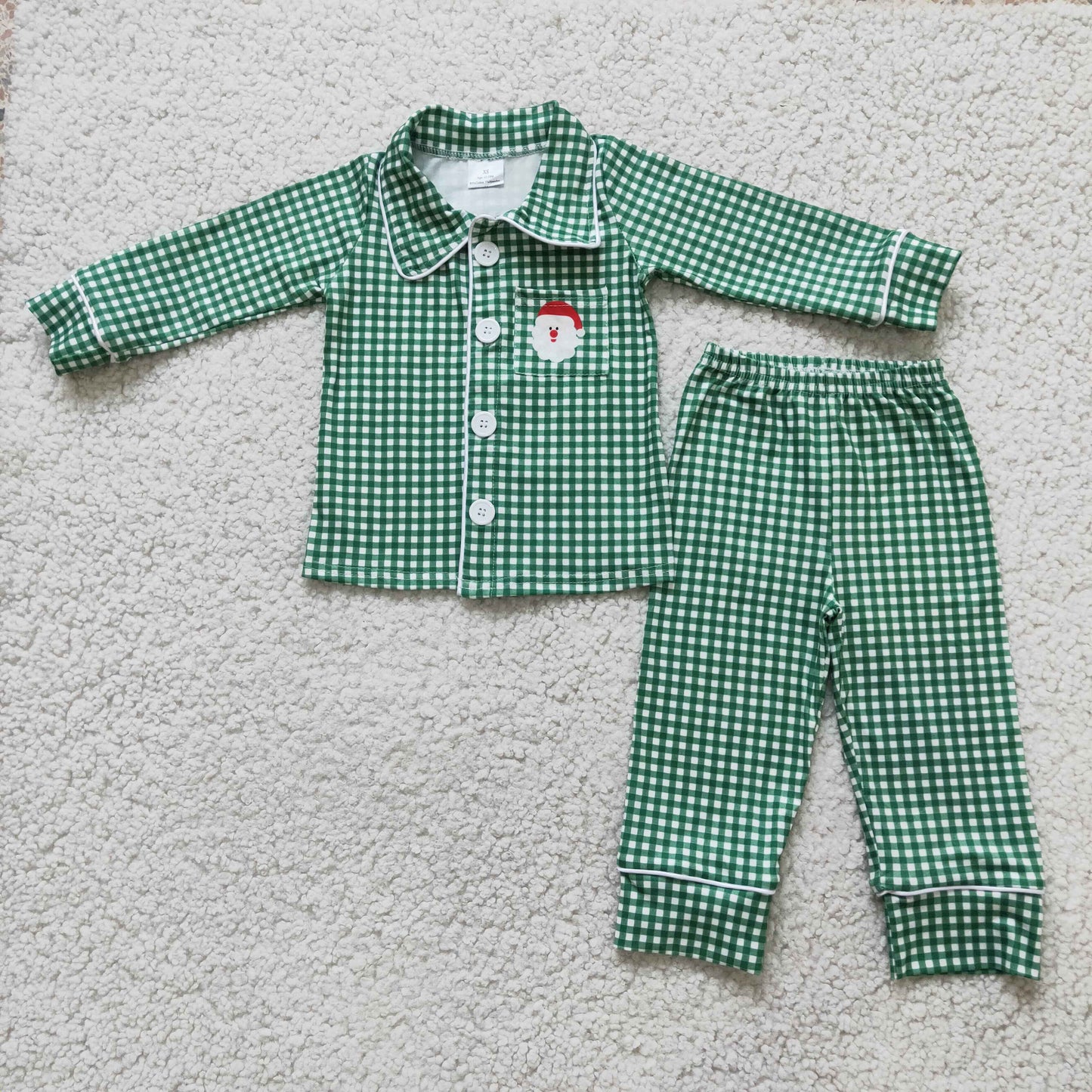 Christmas green striped boy pajamas