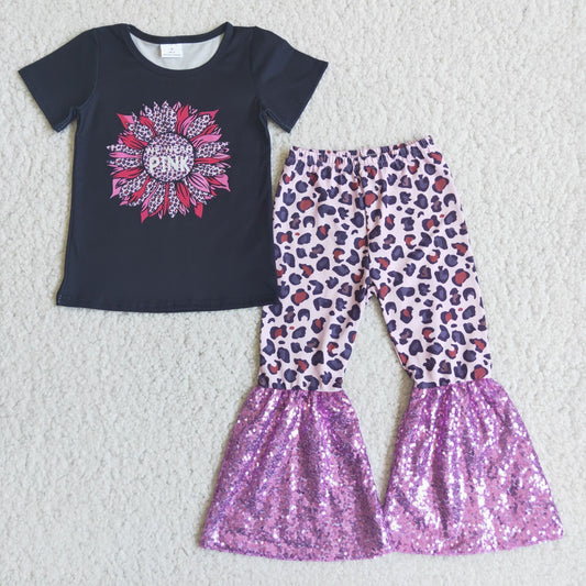 Purple sun flower Sequins bell girl outfits