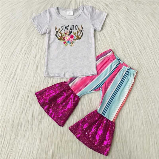 wild cow Sequins bell girl outfits