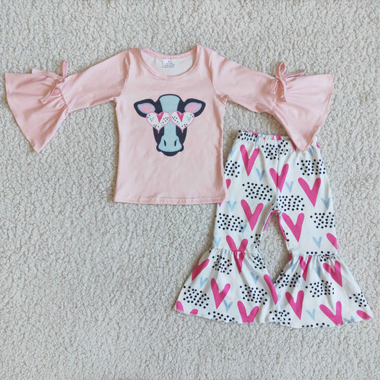 Valentine's Day pink cow pants set