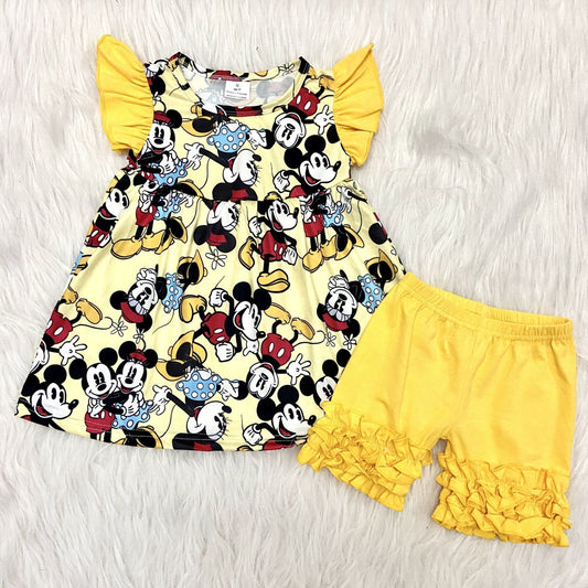 summer short yellow cartoon Boutique set