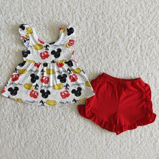 summer short red cartoon Boutique set