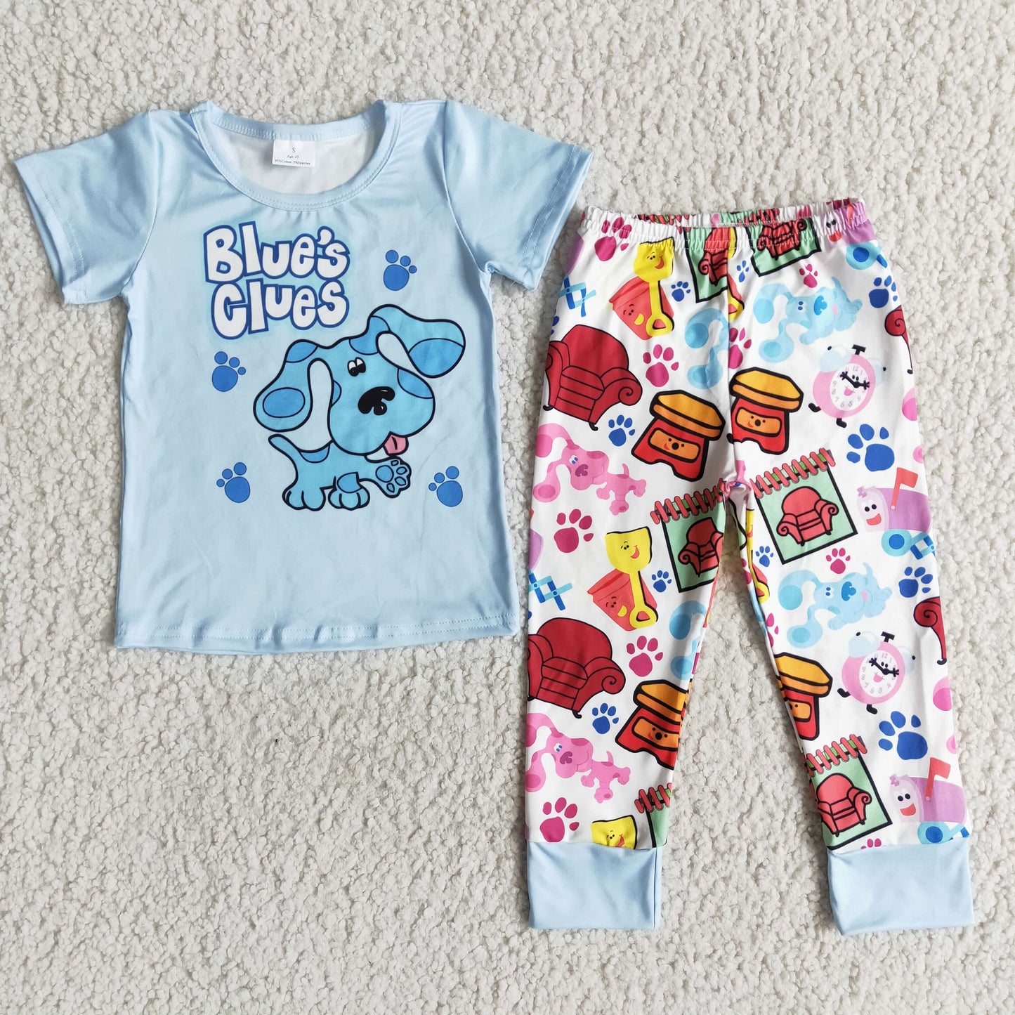 boy blue cartoon short sleeve spring fall set