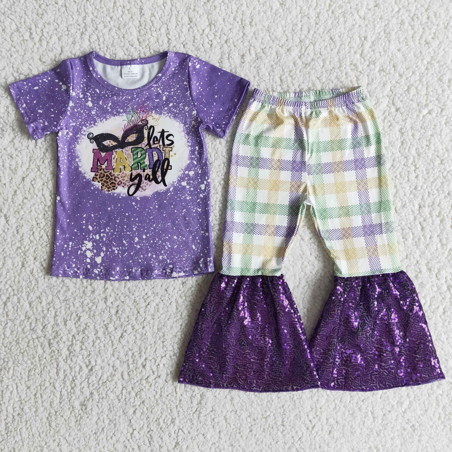 Mardi gras T-shirt Top stripe sequins pants Set