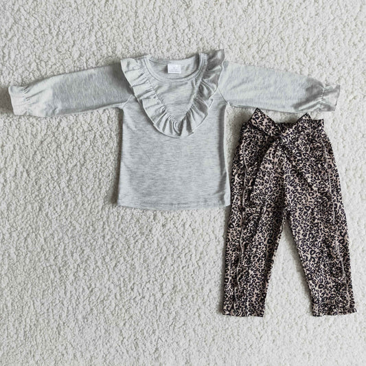 Smoked ruffle Top leopard pants Set