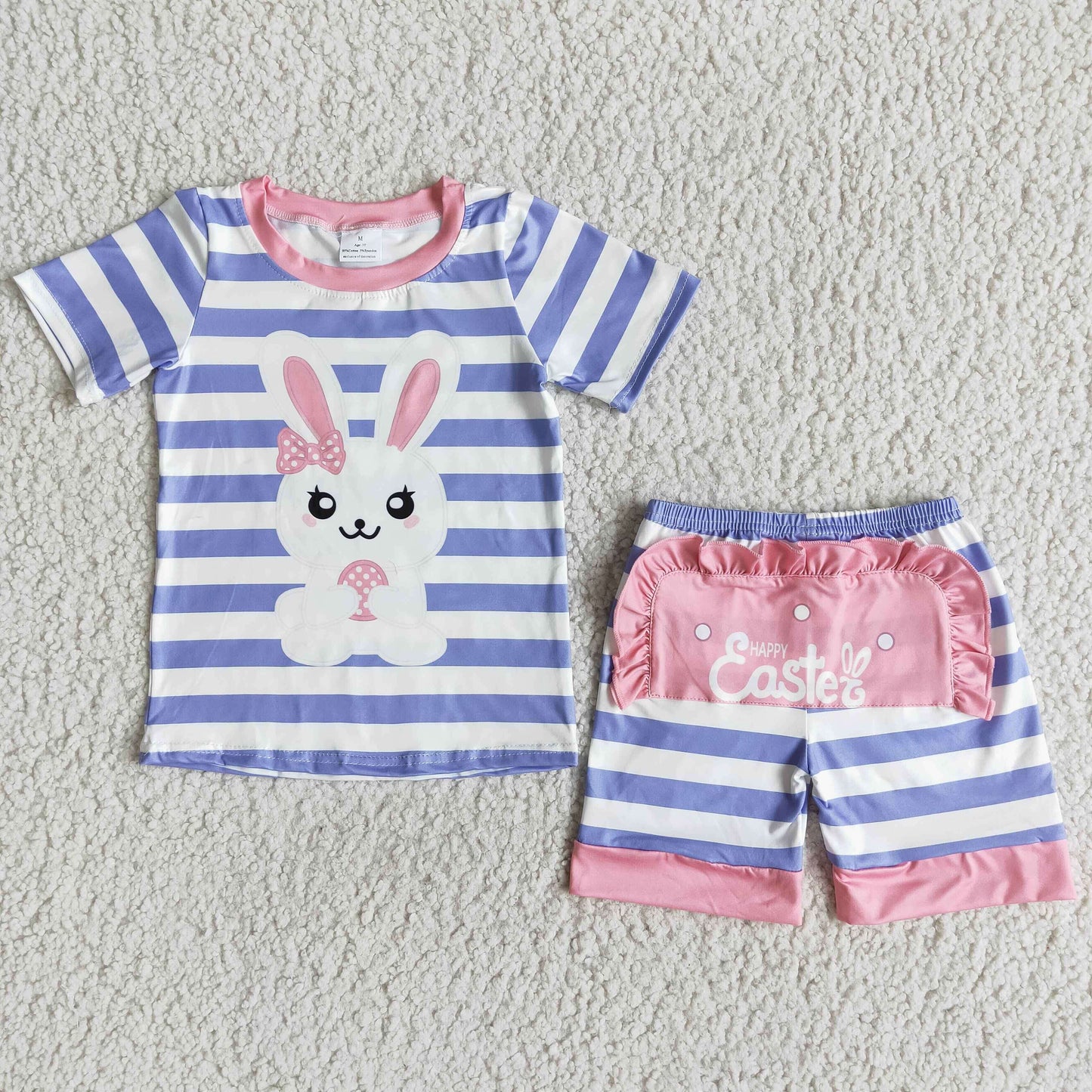 Easter striped pink short sleeve shorts