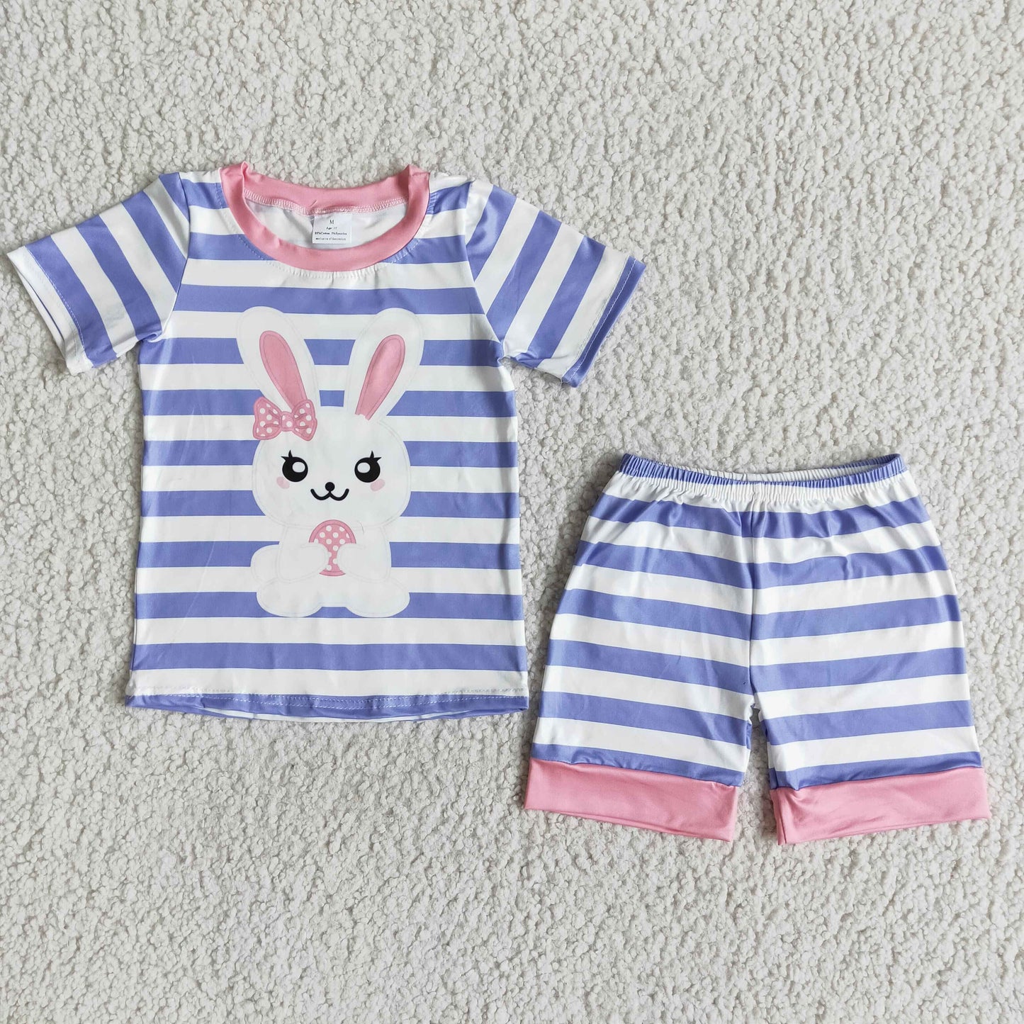 Easter striped pink short sleeve shorts