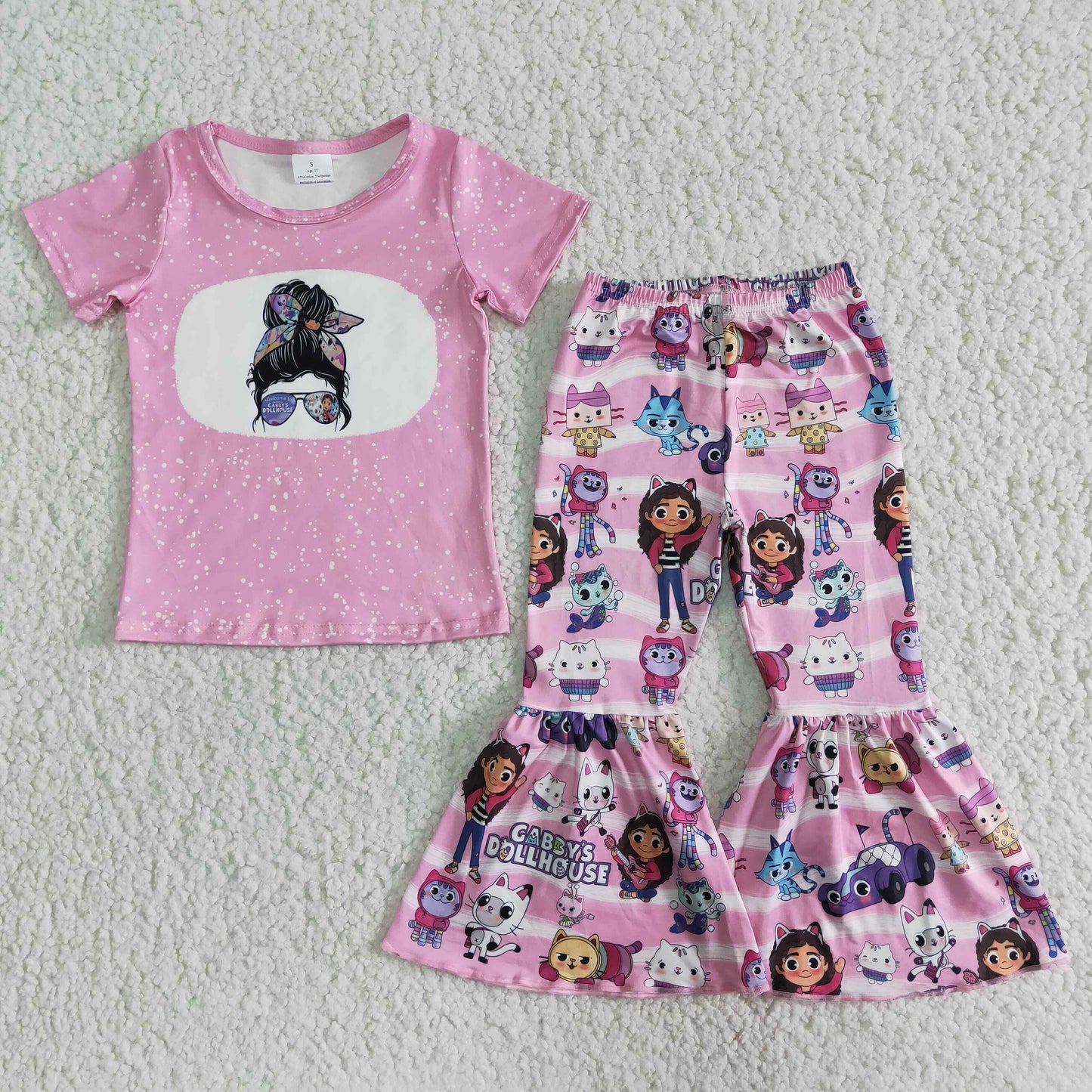 Kid life Bleached Pink bell bottom Pants Set