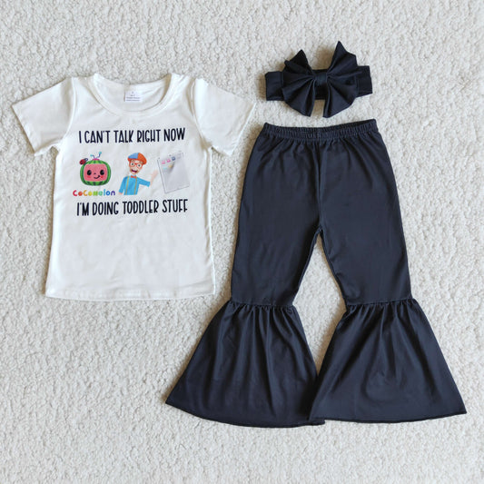 I can 't talk right now I'm doing Toddler pants set with bow