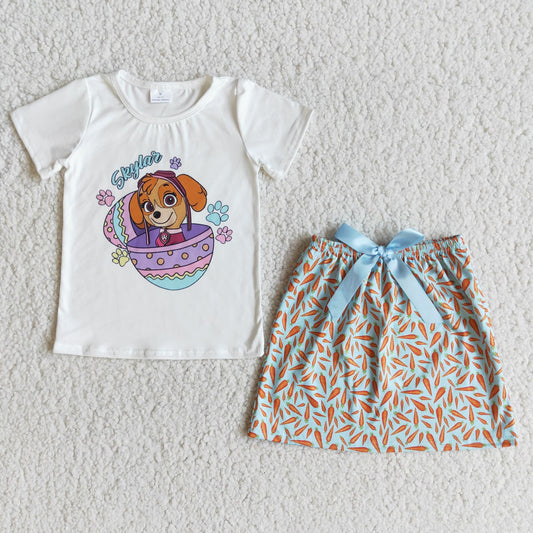 Easter Cartoon Dog White T-shirt Dress Outfit