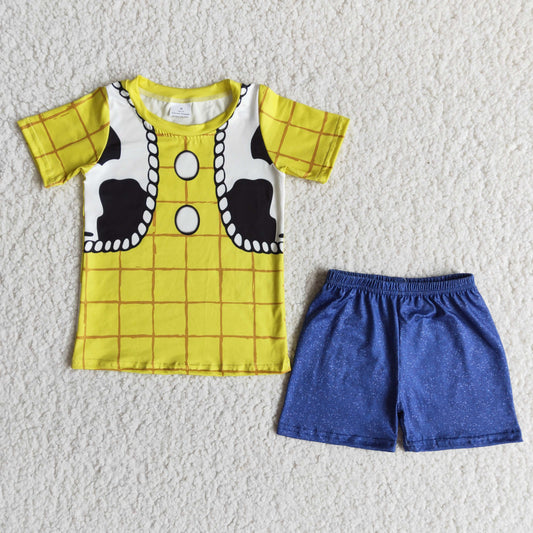 Yellow cow with Blue Shorts Outfit