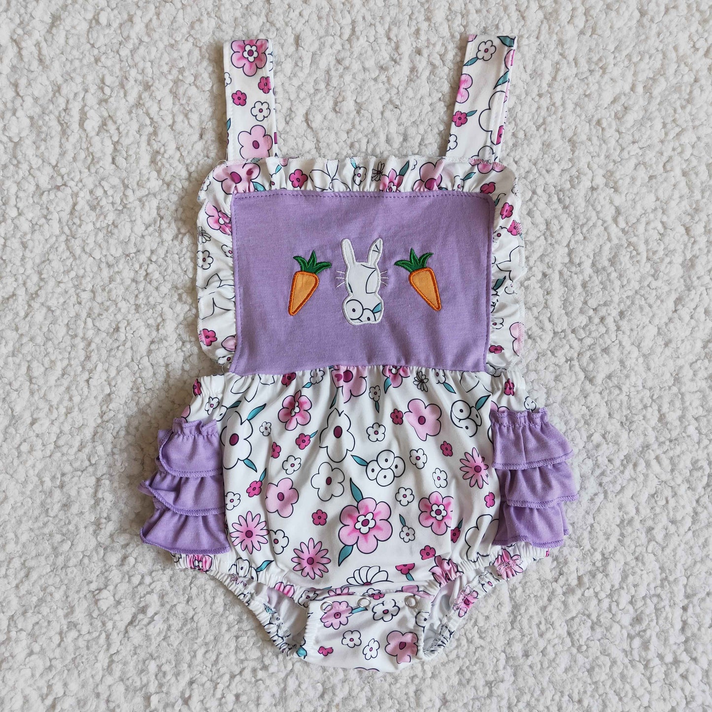 Easter Purple carrot Embroidered Romper