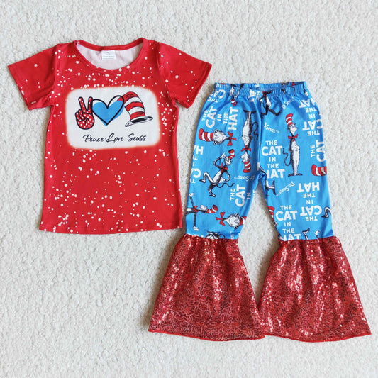 red cat Sequins bell girl outfits