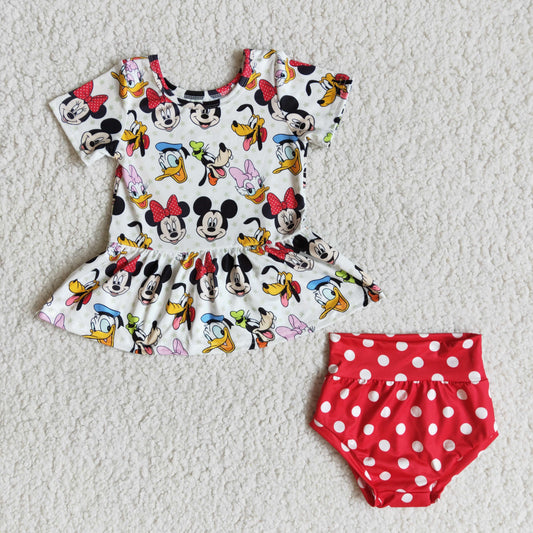 red cartoon polka dots girls set Bummies