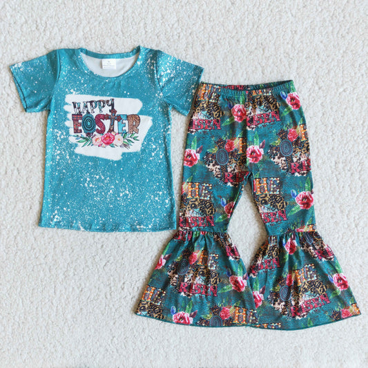 Eatser happy easter Blue flowers girl outfits