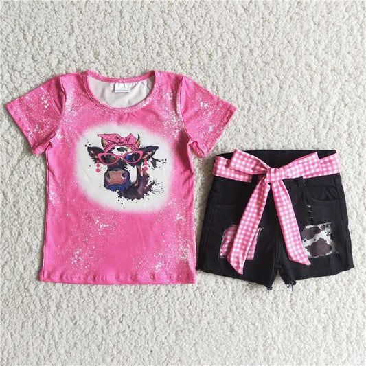 pink cow jeans Short Outfits