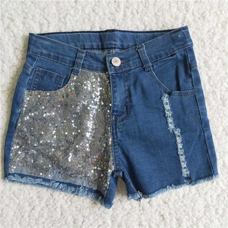 summer Blue sequins short jeans