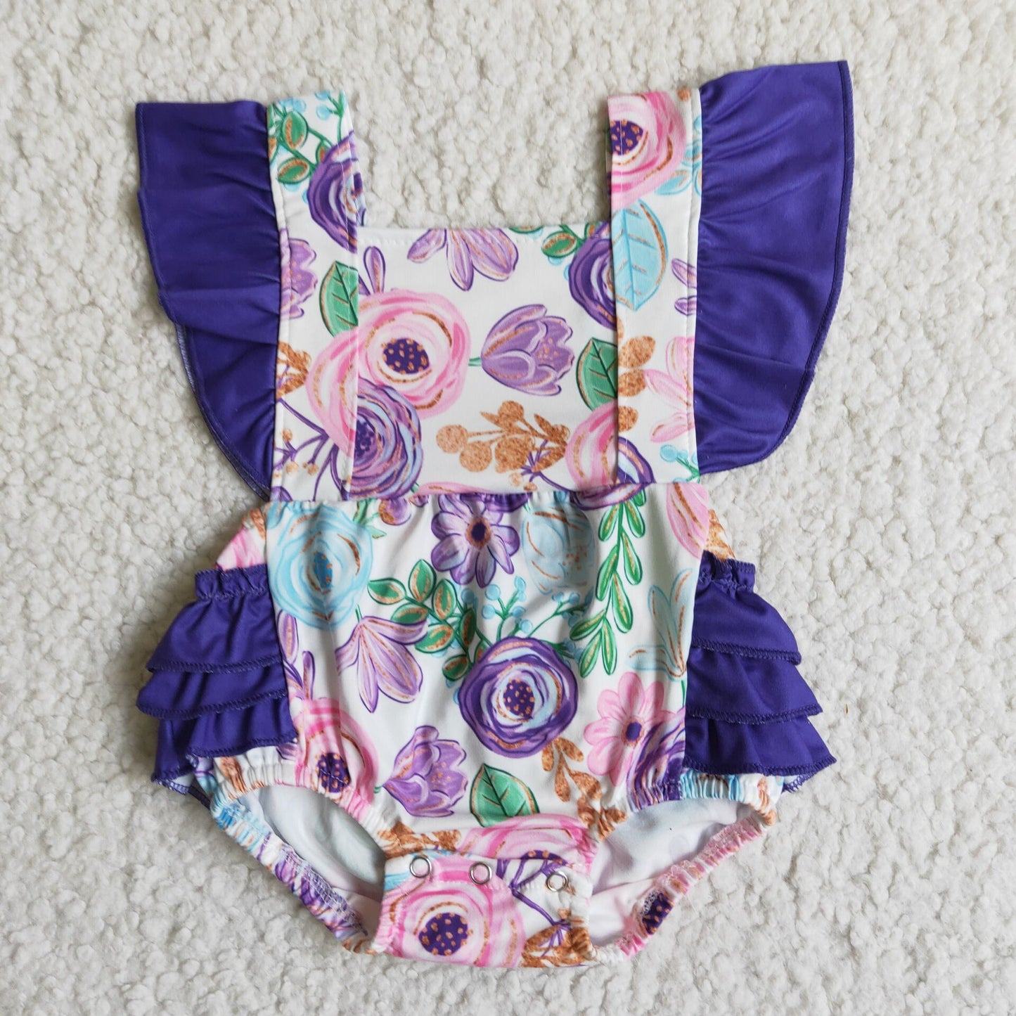 purple flowers baby girls romper