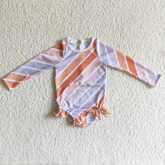 Colorful Purple stripes girls summer Swimsuit