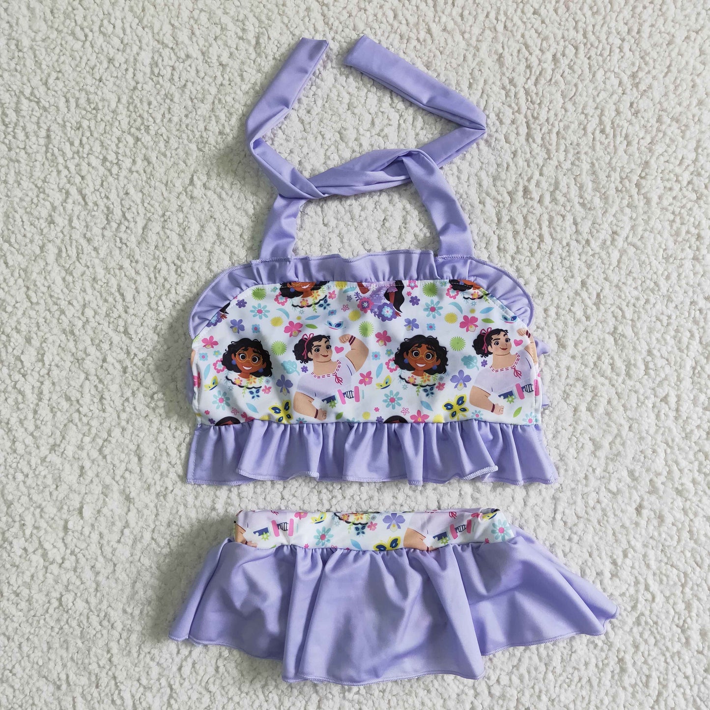 Purple Cartoon 2pc girls summer Swimsuit