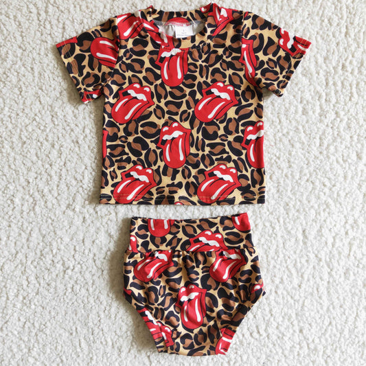 Red With Leopard Cartoon girls set Bummies