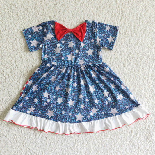 Blue July 4th Star Dress With Bow