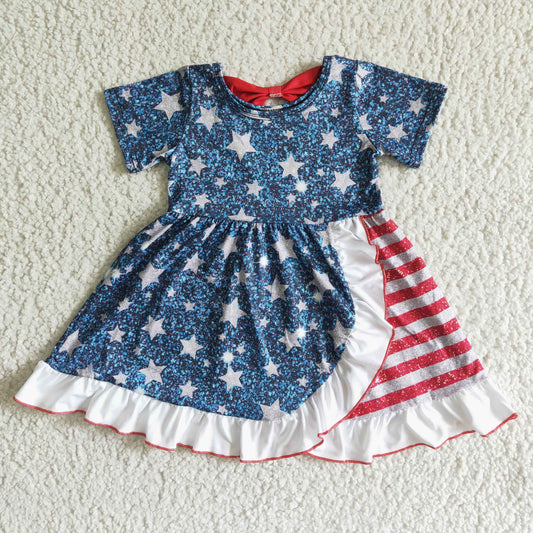 Blue July 4th Star Dress With Bow