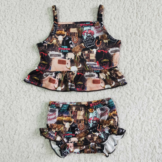 Cowboy Girls Baby Bummies set