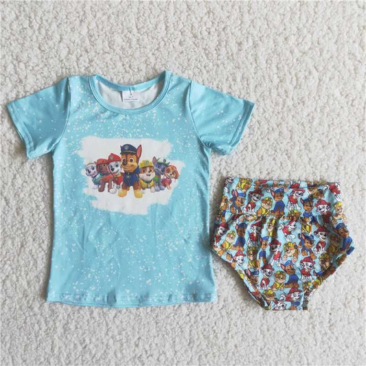 Blue Dog Cartoon Girl's Bummies Set