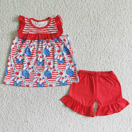 Red July Of 4th Ruffle Girls Summer set