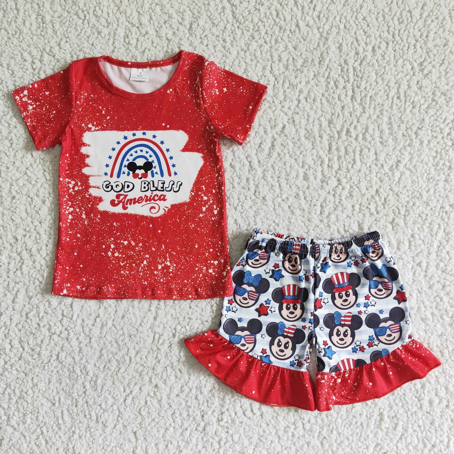 Red Rainbow Cartoon girls summer set