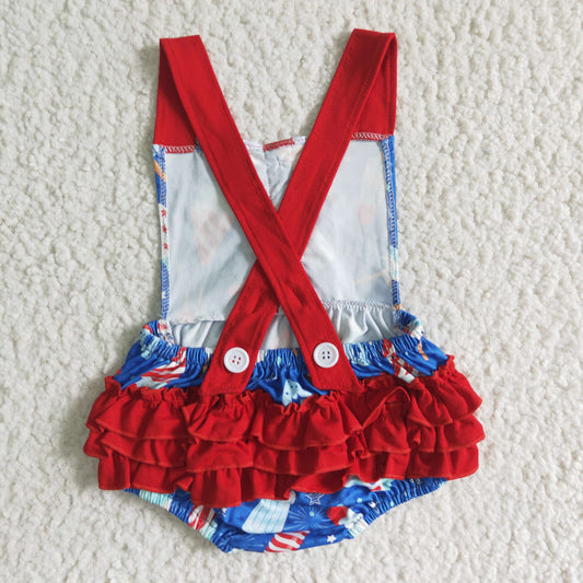 Red July of 4th baby girls romper