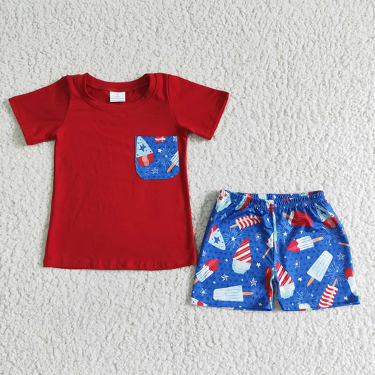 Summer July Of 4th short sleeve Boy Set