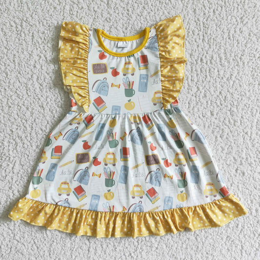 Back to school Yellow Dots Ruffle Girl Skirt