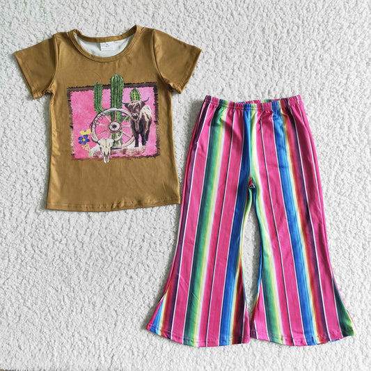 Cactus Cow Stripes Pants Summer Set