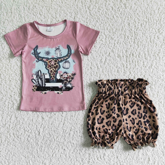 Pink Leopard Cow Girls Summer Set