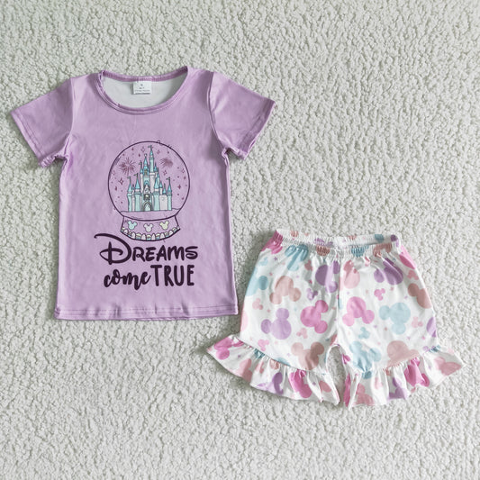 Purple Cartoon Ruffle Summer Set