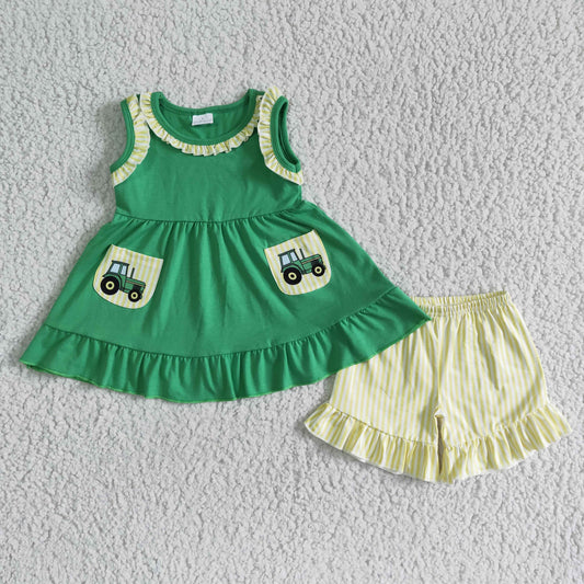 Green Ruffle Short Girl’s Summer Set