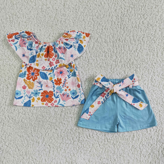 Flowers Blue Short Summer Set