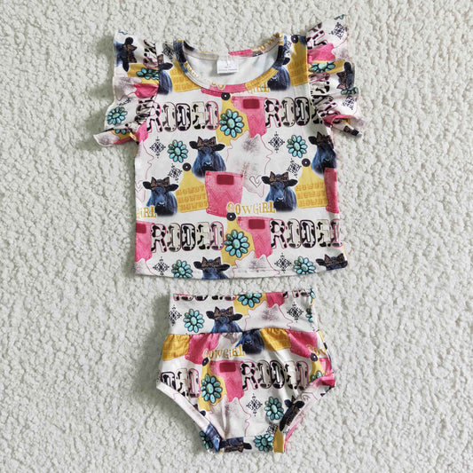 Flowers Rodeo  Girl's Bummies Set