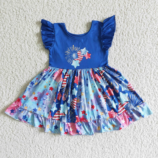 July Of 4th Blue Star Ruffles Dress