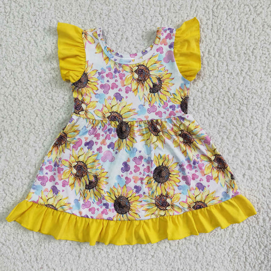 Yellow Sunflowers Ruffle Girl Skirt