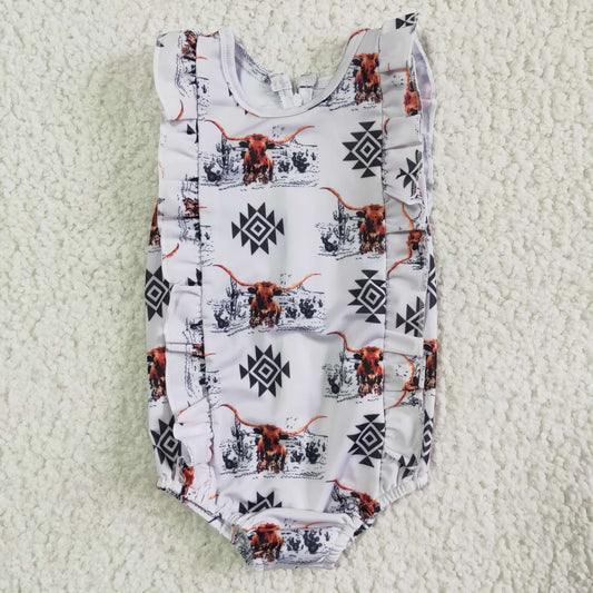 Girls Cow romper Swimsuit