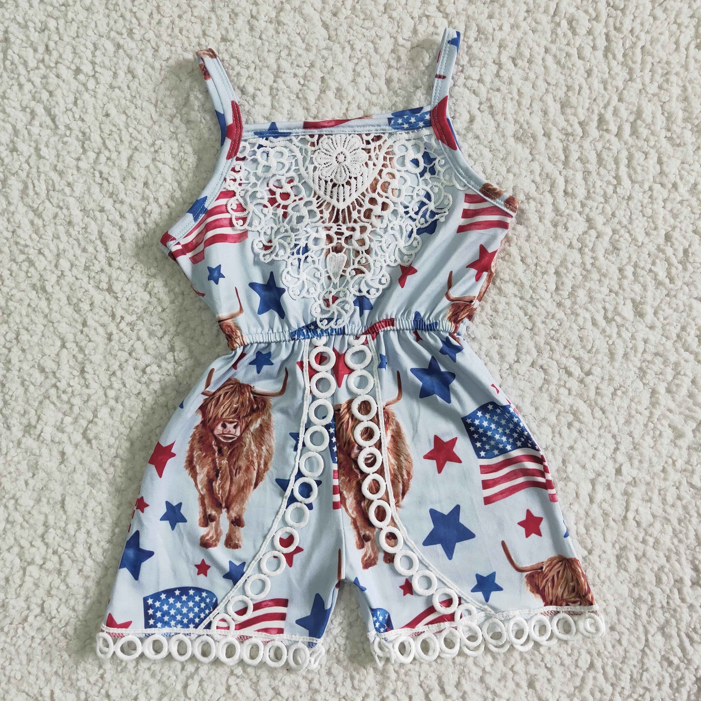 July of 4th flowers Cow With Lace Jumpsuit