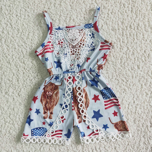 July of 4th flowers Cow With Lace Jumpsuit