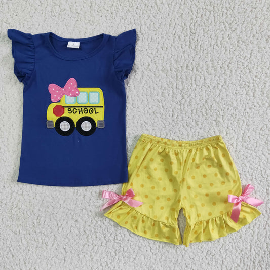 Embroidery Back To School bus Ruffle Set