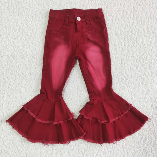 Dark Red Bell bottom Jeans