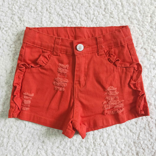 summer Orange Red with pocket short jeans