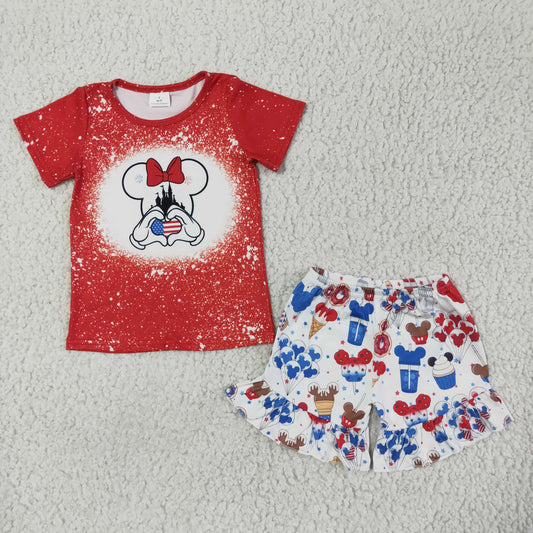 Blue July Of 4th Cartoon Girls Summer Set